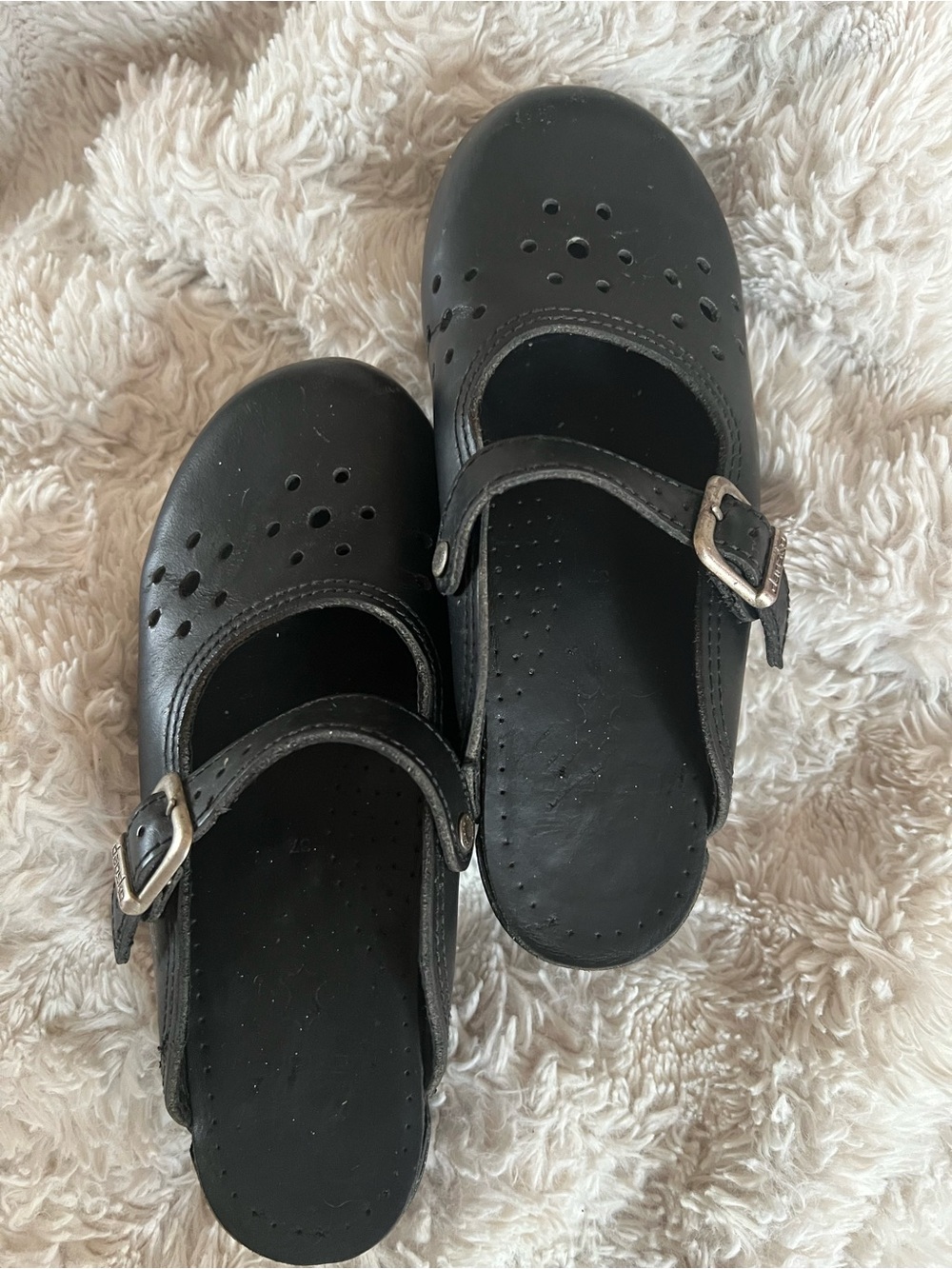Black Mary Jane Clog Mules with Buckle